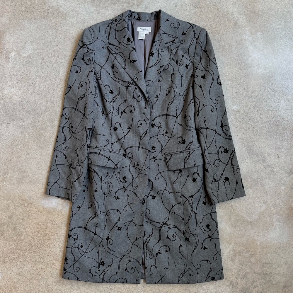 Vintage 90s Floral Vine Patterned Longline Tailored Jacket